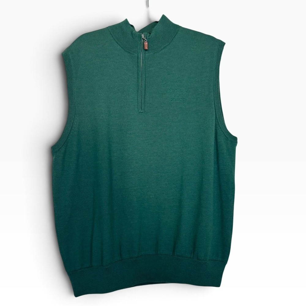 Peter Millar Mens Green 100% Merino Wool 1/4 Zip Sweater Vest Cabo Del Sol L